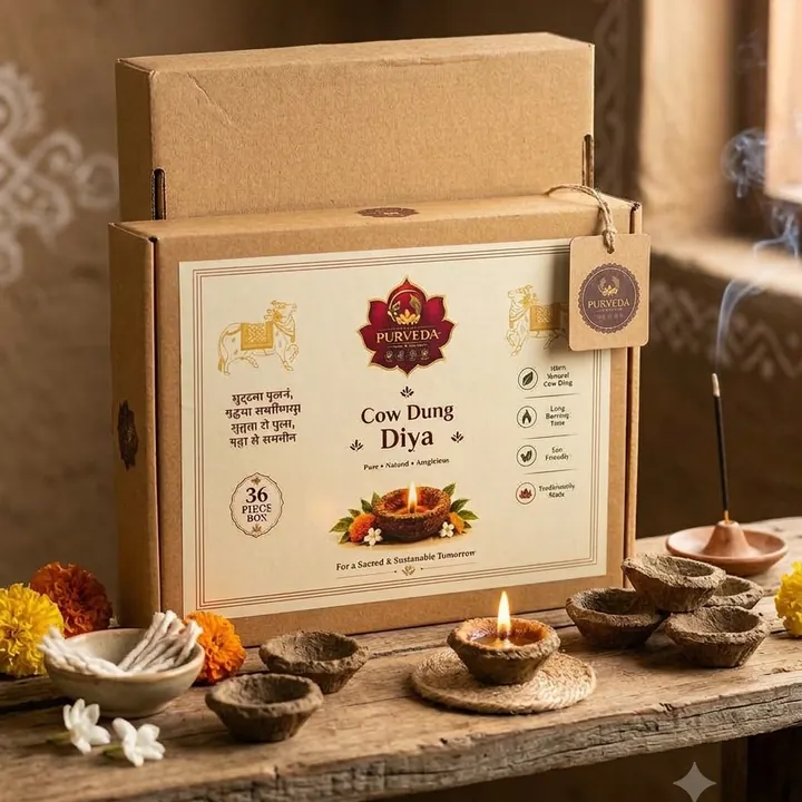 Cow Dung Diya box with lit diyas