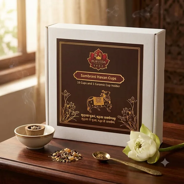 Sambrani Havan Cups box with a burning cup